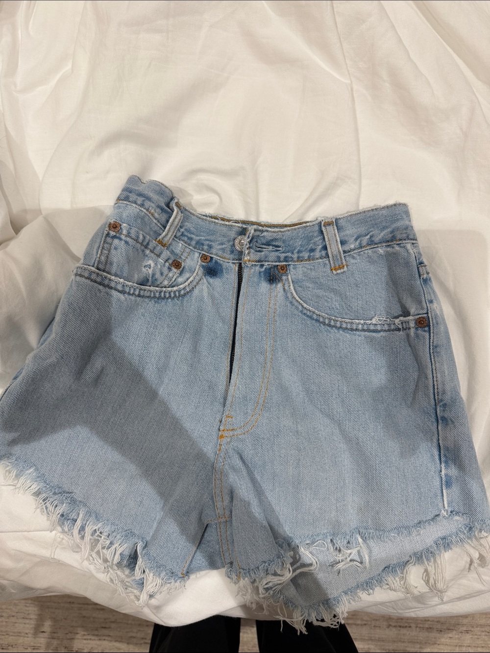 Levi's Light Blue High-Rise Distressed Denim Shorts
